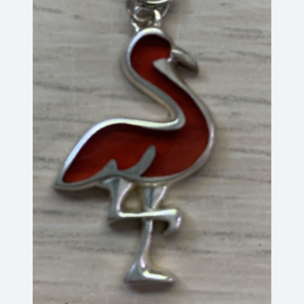 Sterling Silver Pink Glass Flamingo Pendant/Charm